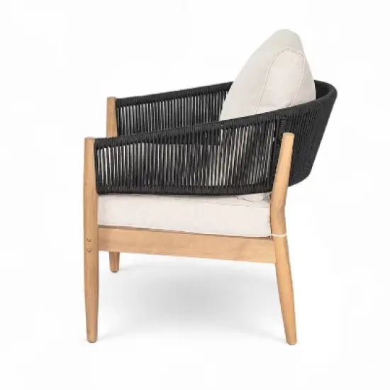 Christopher Knight Home Ryoma Modern Patio Acacia Wood Woven Rope Club Chair with Cushions (Set of 2) image {5}