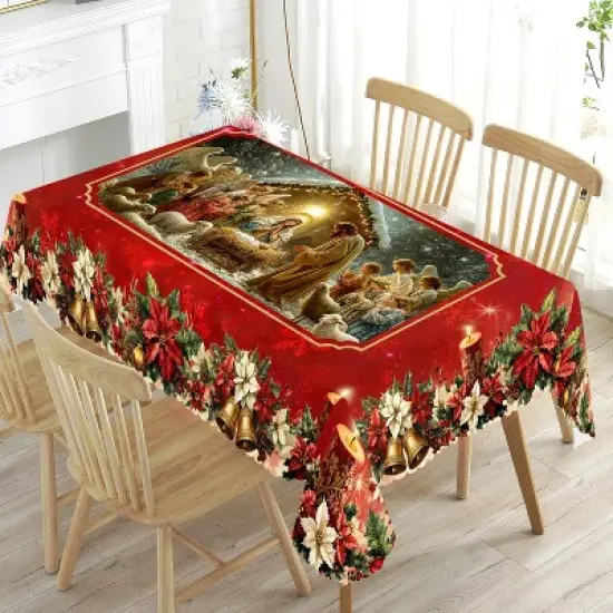 LOVEVOOK Christmas Tablecloth, Snowman Washable Snowflake Table Cloths Stain Resistant Dining Table Cover for Party Holiday Decor image {11}