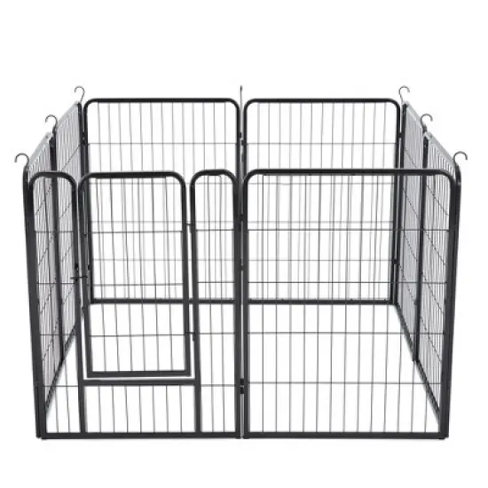 JOMEED Indoor and Outdoor Metal 8-Panel, 32" High Collapsible Dog Pet Playpen Kennel with Integrated Lockable Entry and Exit Door, Black image {2}