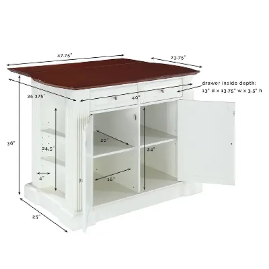 Drop Leaf Breakfast Bar Top Kitchen Island - White - Crosley image {16}