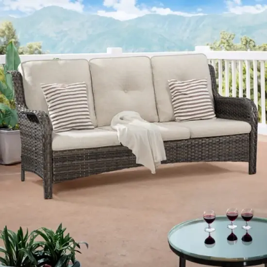 UPTIOT 73'' Wicker Outdoor Patio Sofa image {7}