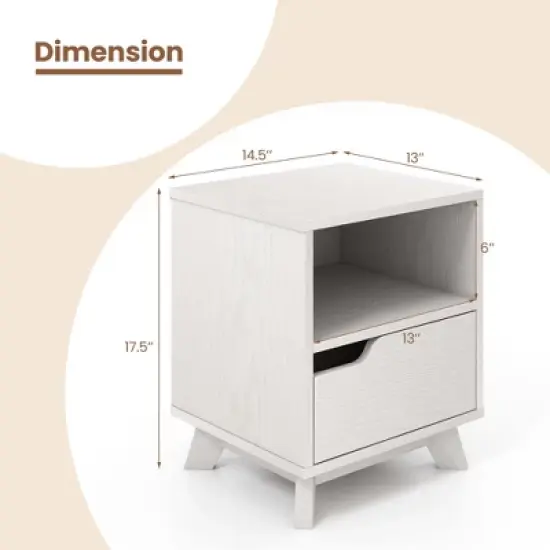 Costway 1/2 PCS Nightstand Sofa Side End Table with Storage Shelf & Drawer Space-Saving White image {2}