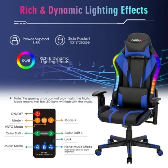 Costway Gaming Chair Adjustable Swivel Computer Chair w/ Dynamic LED Lights image {8}