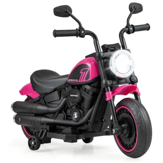 Costway 6V Kids Electric Motorcycle with Training Wheels LED Headlights Music Board Blue/Pink/Red image {11}