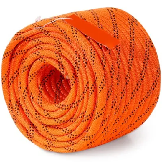 VEVOR Dual-Weave Polyester Cord, 3/8 inch by 120 feet, 48-Strand, 4000 Pound Tensile Strength, Multi-Use Rope for Arborist Activities, Orange/Black image {8}
