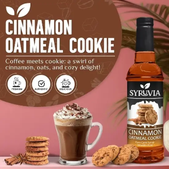 Syruvia Cinnamon Oatmeal Cookie Syrup - 25.4 fl oz. Premium Flavoring Syrup For Coffee image {1}