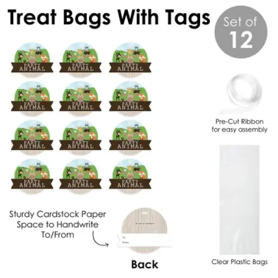 Big Dot of Happiness Woodland Creatures - Baby Shower or Birthday Party Clear Goodie Favor Bags - Treat Bags With Tags - Set of 12 image {5}