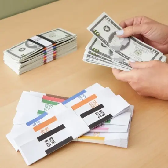 Blue Panda 300 Pack of Money Bands for Cash, Assorted Self-Adhesive Currency Straps for Bill Wrappers, 9 ABA Standard Colors, 7.75 x 1.25 In image {2}