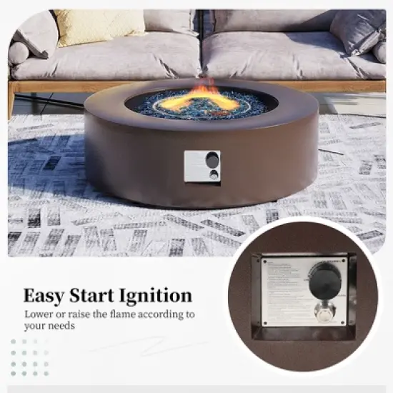 42 inch Outdoor Round Fire Pit Table Propane for Outside Patio with Tank Cover, Grey image {3}