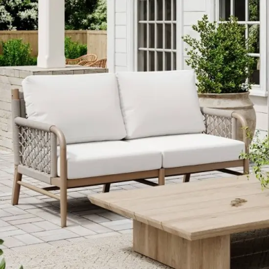 Nathan James Luciano Outdoor Loveseat Linen White image {1}