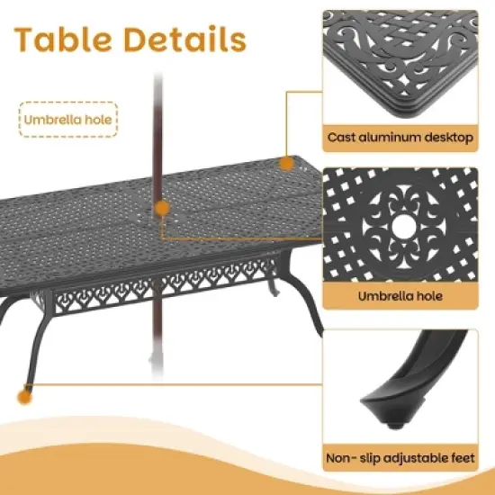 9-Piece Cast Aluminum Outdoor Dining Set: Rectangle Table, Stackable Chairs & Brown Cushions - All-Weather Patio Furniture for Your Backyard image {5}