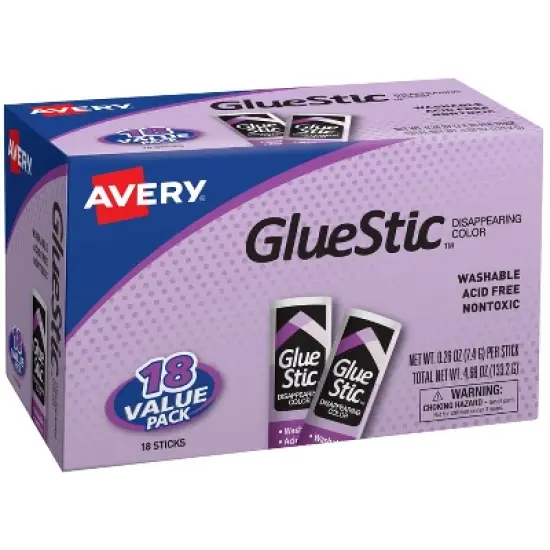 Avery Glue Stick, Disappearing Purple Color, 0.26 oz., Washable, Nontoxic, 18 Permanent Glue Sticks (98079) image {7}