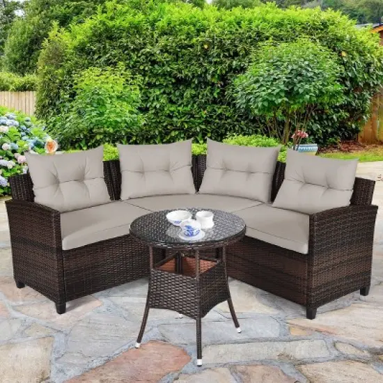 Costway 4PCS Outdoor Patio Rattan Furniture Set Cushioned Sofa Table image {2}