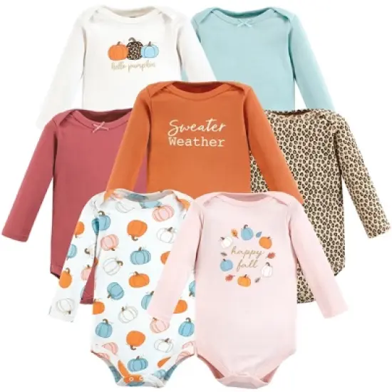 Hudson Baby Infant Girl Cotton Long-Sleeve Bodysuits, Happy Fall 7-Pack image {12}