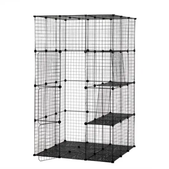 DOMETOUR 3-Tier Wire Cat Cage, Large Kennels Playpen with 3 Platforms, 3 Ramp Ladders and 4 Doors, 42" x 42" x 72", Black image {6}