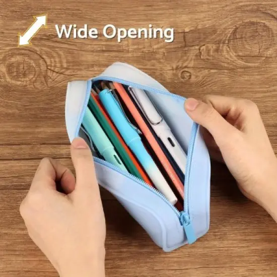 INFURNIC Pencil Cases Kids Large Capacity Waterproof Zipper Pouch Extra Big Pencil Bag for School Supplies Art Tools, Blue, 8.3"*2.8"*0.5" image {3}