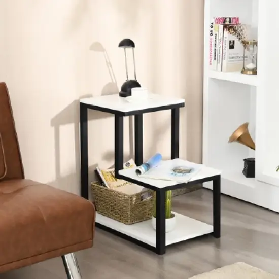 Costway 3-Tier End Table Sofa Side Table Night Stand W/ Shelf for Living Room White image {2}