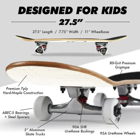 Magneto Skateboard | Maple Wood | ABEC 5 Bearings | Double Kick Concave Deck | For Beginners, Teens & Adults (Wild Child) image {3}