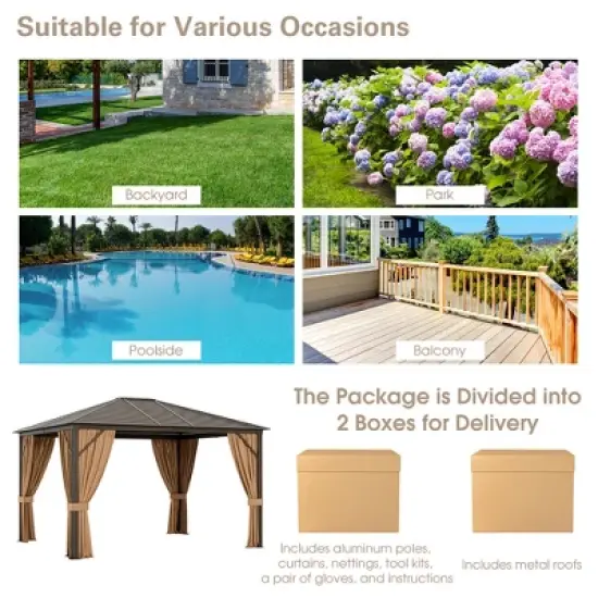 Costway 12' x  10' Patio Hardtop Gazebo W/ Galvanized Steel Top Aluminum Frame Outdoor image {9}
