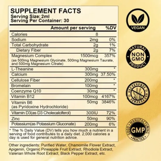 B Beworth Magnesium Liquid Drop with Calcium, Potassium, Vitamin D3, Zinc - for Bone, Energy, Muscle Support - 60ml (Pineapple) image {1}
