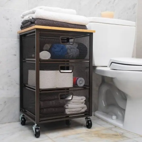 Mind Reader Cart with Drawers, Laundry Organizer, Storage, Bathroom, Kitchen, Metal Mesh, 15.75"L x 13"W x 24.25"H, Black image {5}