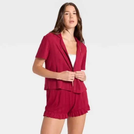 Women's Pointelle Notch Collar Shirt and Shorts Pajama Set - Wild Fable&trade; image {2}