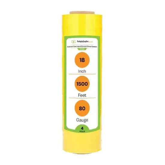 PSBM 4 Rolls Dark Yellow 18" x 1500 Ft. 80 Gauge Cast Hand Pallet Stretch Wrap image {1}