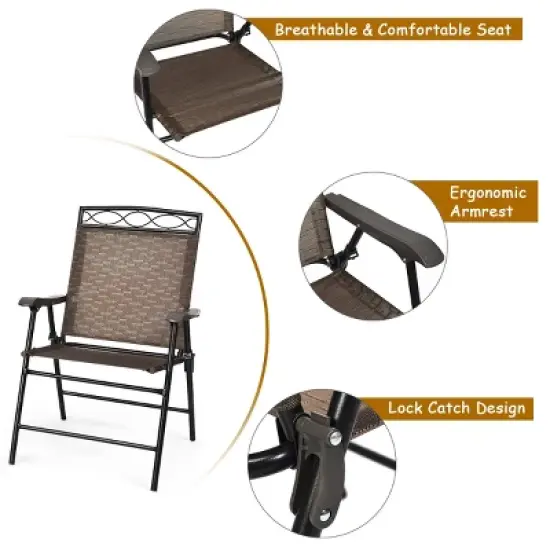 Costway 3 PCS Bistro Conversation Patio Pub Dining Set W/ 2 Folding Chairs & Glass Table image {8}