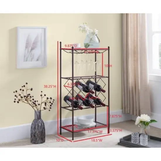 Kings Brand Furniture Freestanding Floor Metal Wine Rack Stand, Wine Bottle Liquor Cabinet with Glass Holder & Storage Shelves &ndash; Bronze image {3}