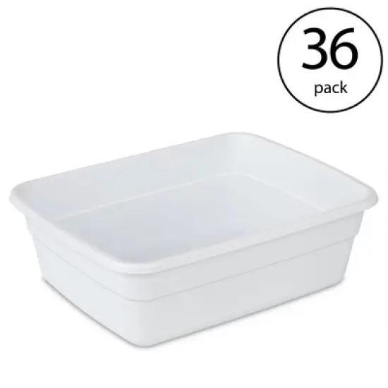 Sterilite Small Portable Rectangle Plastic Heavy Duty Reinforced Plastic 8 Qt Kitchen Dish Pan Basin Container for Dishware & Laundry, White (36 Pack) image {1}