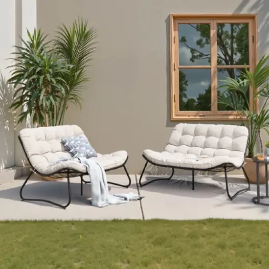 Crestlive Products Outdoor Loveseat 2 Seater , All-Weather Boho Rattan Outdoor Couch with Soft Cushion for Balcony, Poolside, Backyard, Porch image {1}