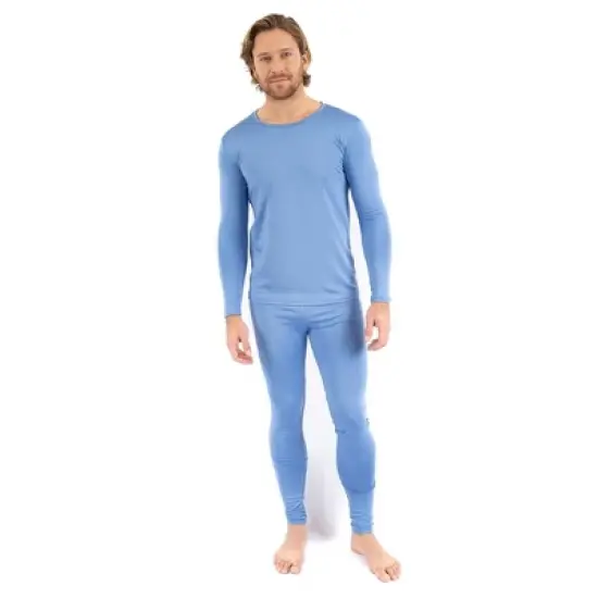 Leveret Mens Two Piece Classic Solid Color Thermal Pajamas image {5}