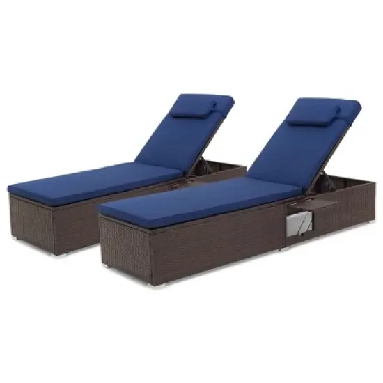 Tangkula 2PCS Chaise Lounge w/ 6-level Backrest Comfy Seat Cushion & Headrest Patio image {4}