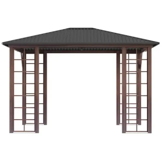 Outsunny 10' x 12' Hardtop Gazebo, Metal Roof Gazebo Canopy with Wood Grain Metal Frame for Garden, Patio, Backyard, Deck, Porch image {3}