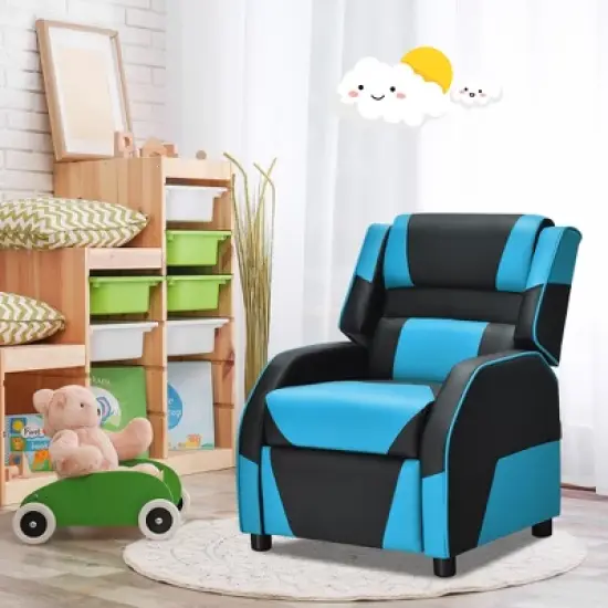 Costway Kids Youth Gaming Sofa Recliner w/Headrest & Footrest PU Leather Yellow\White\Blue\Pink image {3}