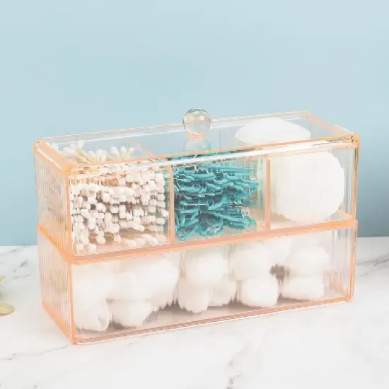 Trio Home 4 Compartment Rectangular Stackable Organizer With Lid for Makeup, Jewelry, Office Desk  Accessories, Vanity Holder image {1}