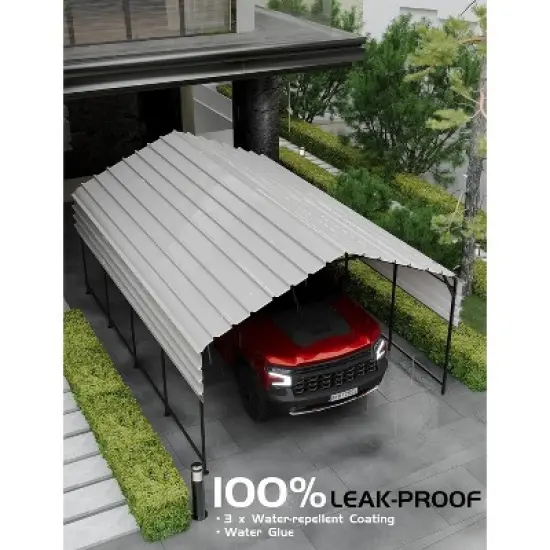13'x21' heavy-duty metal carport with 10 ft height and 16-gauge poles; perfect permanent shelter for full-sized pickup trucks, boats, and tractors. image {4}