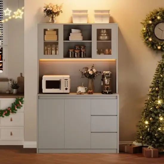 71" Pantry Cabinet with Charging Station,Tall Kitchen Pantry Storage Cabinet image {8}