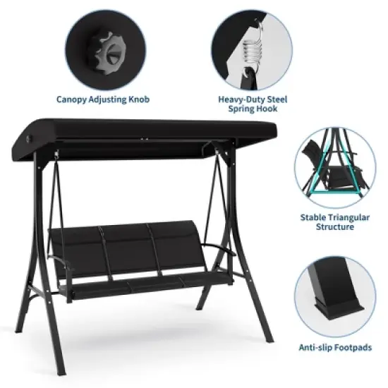 Outdoor Porch Swing Chair with Adjustable Canopy for Adults 3 Seat Glider Bench with Thickened Cushions, Durable Frame, Weather-Resistant Fabric image {3}