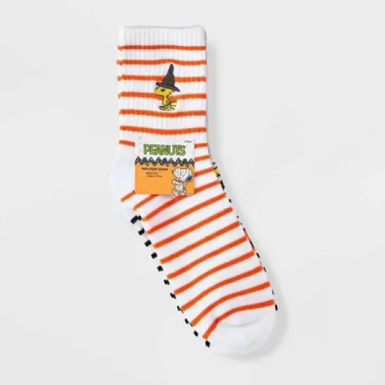 Women's Peanuts Embroidered Halloween 3pk Mid Crews Socks - White/Orange/Black image {2}