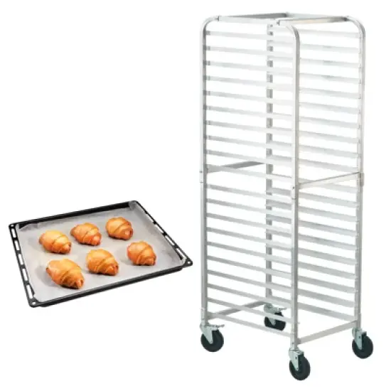 VEVOR Bun Pan Rack, 20-Tier Commercial Bakery Racks with Brake Wheels, Aluminum Racking Trolley Storage for Half & Full Sheet, 26"L x 20.4"W x 70"H image {8}