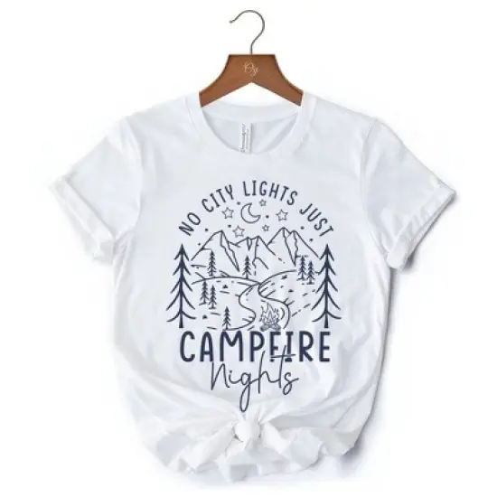 No City Lights Just Campfire Nights T-Shirt, White and Natural Camping Tee for Stargazing Campers| OrnamentallyYou image {6}