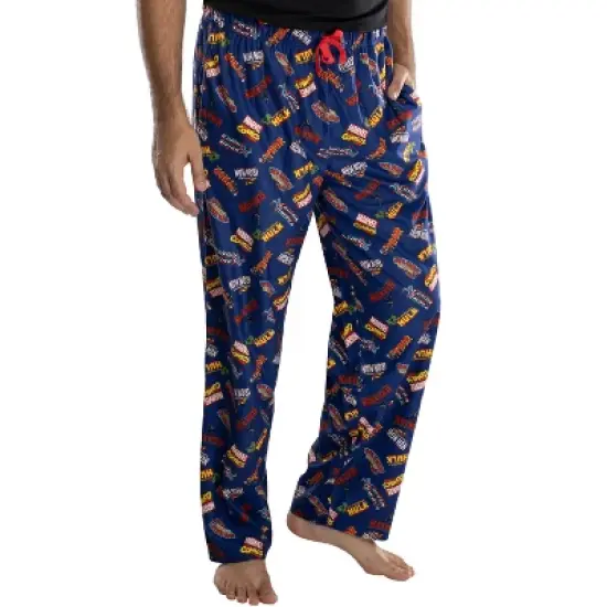 Marvel Comics Mens' Superhero Logo Titles Loungewear Pajama Pants Blue image {1}