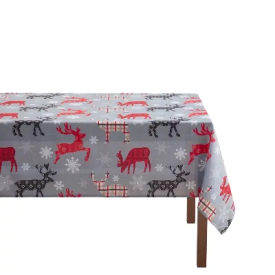 Kate Aurora Holiday Living Plaid Christmas Reindeer & Snowflakes Fabric Tablecloth image {3}
