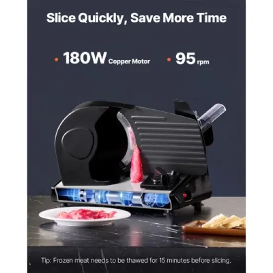 VEVOR Meat Slicer, 7.5 inch Electric Deli Food Slicer, 180W Meat Cutter with two Premium SUS420 Blades, 0-0.6 inch Adjustable Thickness, Black image {4}