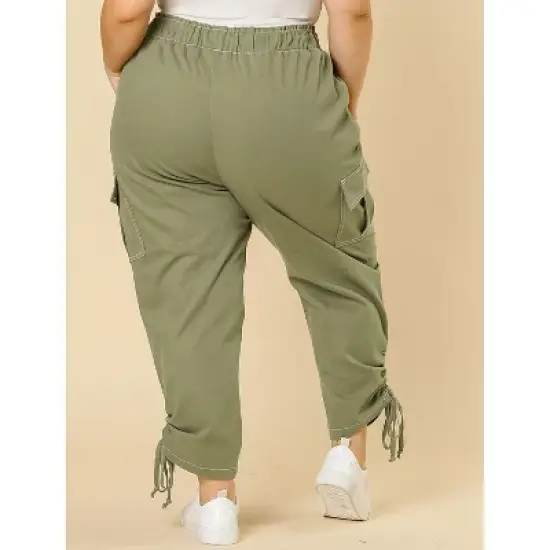 Agnes Orinda Women's Plus Size Drawstring Elastic Waist Cargo Pants with Pockets image {4}