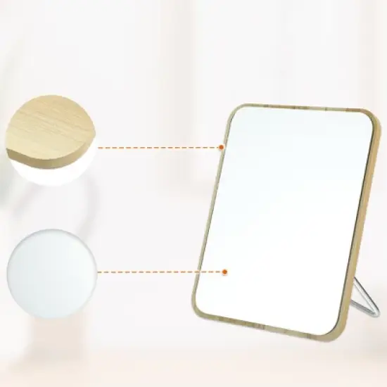 Unique Bargains Natural Wooden Foldable Square Makeup Mirror Beige 1 Pc image {4}