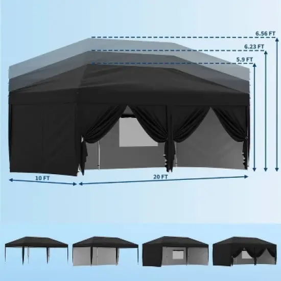 GustoWave 10 X 20ft Pop-Up Canopy with 6 Removable Sidewalls for Camping image {4}