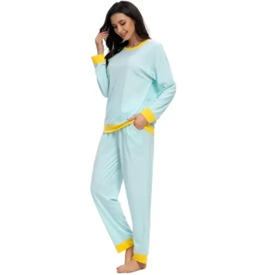 cheibear Womens Lounge Sets Long Sleeves Round Neck Soft with Pants Sleepwear Pajamas image {2}