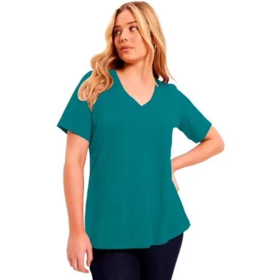 June + Vie by Roaman's Women&rsquo;s Plus Size Short-Sleeve V-Neck One + Only Tee image {7}